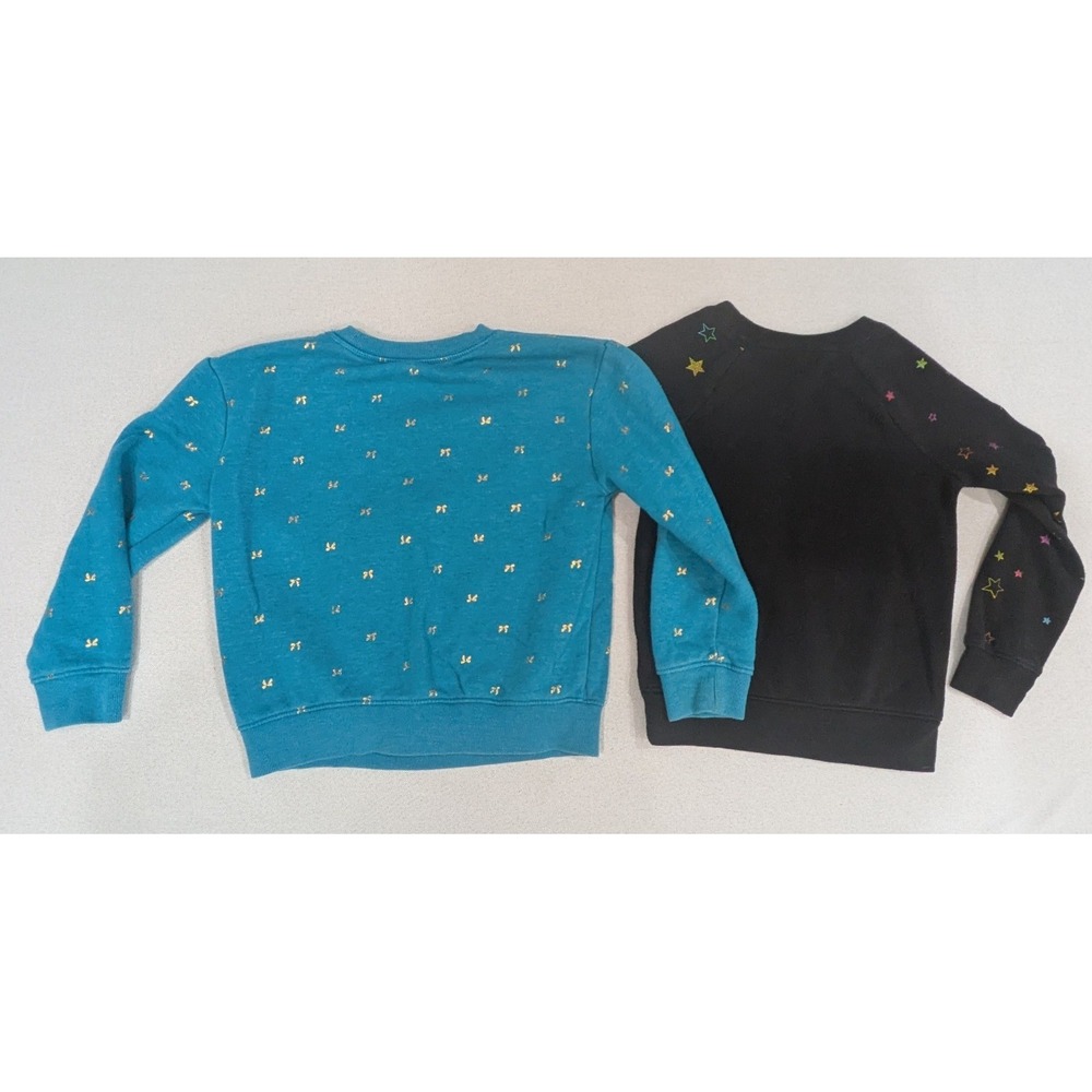 Cat & Jack Athletic Works Sweatshirts Kids XS 4/5 Teal Black Stars Bows Bundle